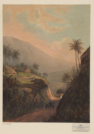 Gezicht op een weg naar de vallei van Salak op Java door Johan Conrad Greive