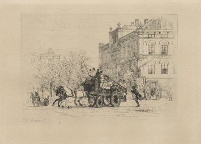 Gezicht op het Weesperplein met een brandweerwagen door Johan Conrad Greive