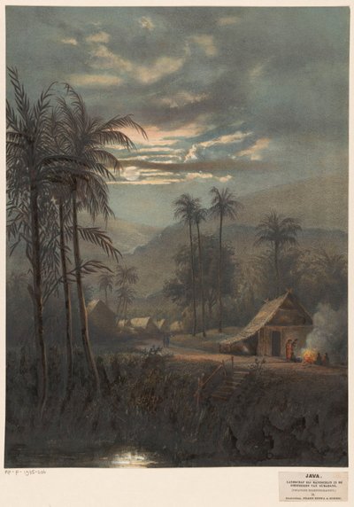 Landschap bij maanlicht in de omgeving van Sumedang door Johan Conrad Greive