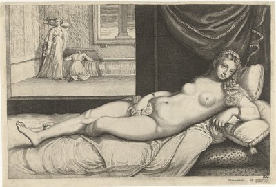 Venus liggend op bed door Johan Danckerts