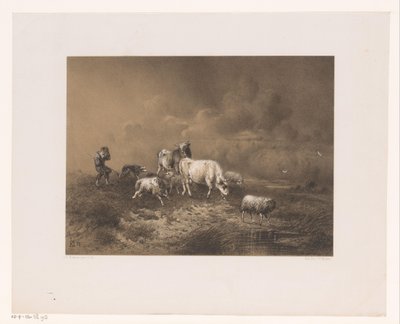 Herder met kudde in een storm door Johan Daniël Koelman