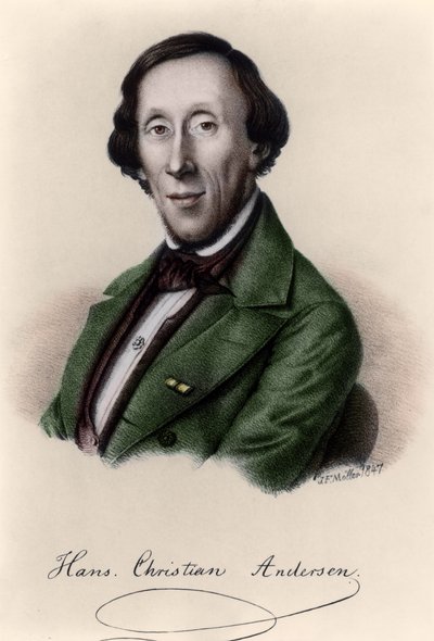 Portret van Hans Christian Andersen (1805-1875) (latere inkleuring) door Johan Frederick Moller