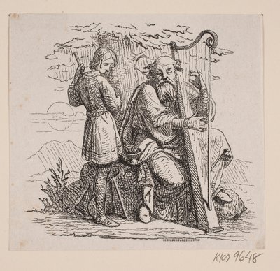 Een oude harpspeler en een jongen onder een boom door Johan Frederik Rosenstand