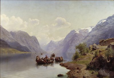 Bruidsstoet op de Hardangerfjord, 1865 door Johan Fredrik Eckersberg