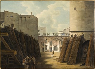 De oude ijzeren weegschaal bij Slussen, Stockholm, ca. 1820-30 door Johan Fredrik Julin