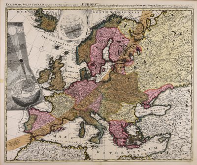 Eclipseos Solis totalis cum mora d. 12 Maji 1706 horis antem in Europa celebratae geographica repraesentatio, in qua centralis umbrae tractus ac reliquae magnitudines suis locis competentes, ex illustrium virorum observationibus deductae per arcus parallel door Johan Gabriel Doppelmayr