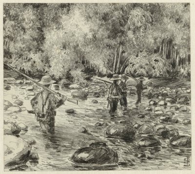 Soldaten die door rivier waden door Johan Gerard Sinia