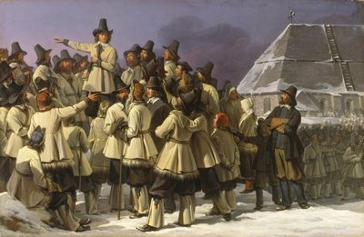 Koning Gustav Vasa van Zweden Spreekt Mannen uit Dalarna toe in Mora door Johan Gustaf Sandberg
