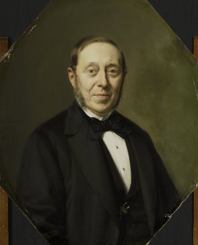 Portret van Johannes Cornelis van Pappelendam (1810-1884). Kunstenaar en kunsthandelaar. Hoofdinspecteur van het Van der Hoop Museum door Johan Heinrich Neuman
