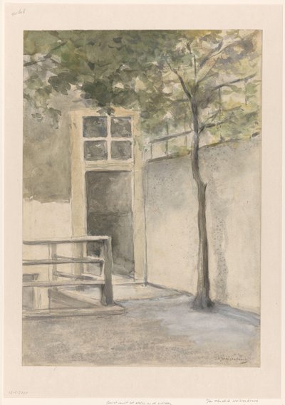 Gezicht op een binnenplaats vanuit het atelier van de kunstenaar in de Kazernestraat te Den Haag door Johan Hendrik Weissenbruch (signed by artist)