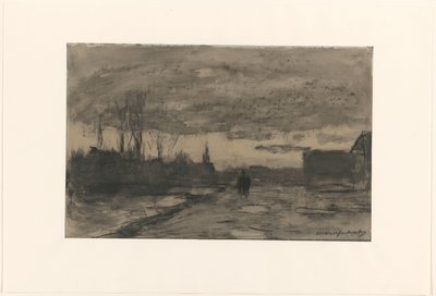 Gezicht op een kade door Johan Hendrik Weissenbruch (signed by artist)