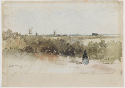 Landschap met windmolens door Johan Hendrik Weissenbruch