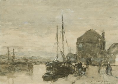 Gezicht op de Turfmarkt met de Eendjespoort in Haarlem door Johan Hendrik Weissenbruch