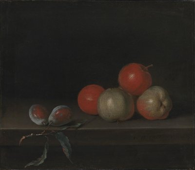 Appels en perziken op een tafel door Johan Hörner
