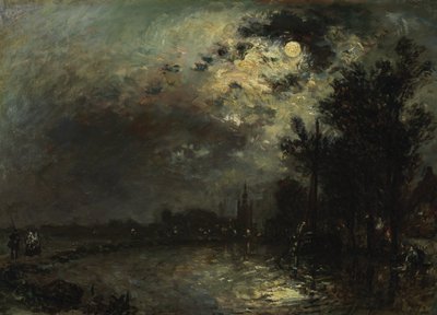 View on Overschie in moonlight door Johan Jongkind