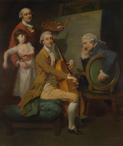 Zelfportret met zijn dochter Maria Theresa, James Cervetto en Giacobbe Cervetto door Johan Joseph Zoffany RA