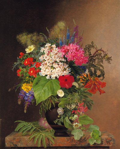 Winde, lupines, ereprijs en fuchsia in een vaas, 1833 door Johan Laurents Jensen