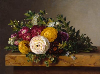 Bloemenboeket op marmeren plaat door Johan Laurentz Jensen