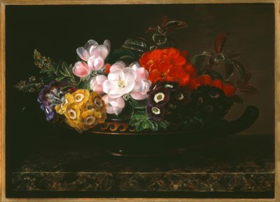 J.L. Jensen, Bloemenstilleven in antieke schaal door Johan Laurentz Jensen