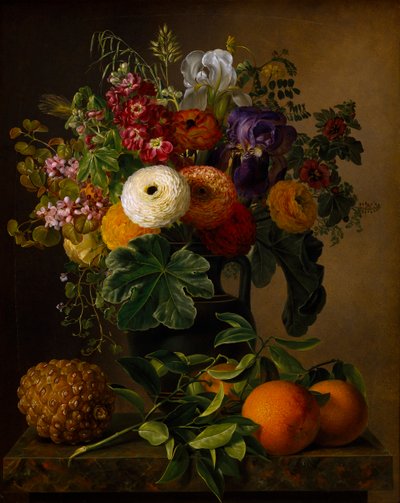 Stilleven met bloemen in een antieke vaas door Johan Laurentz Jensen