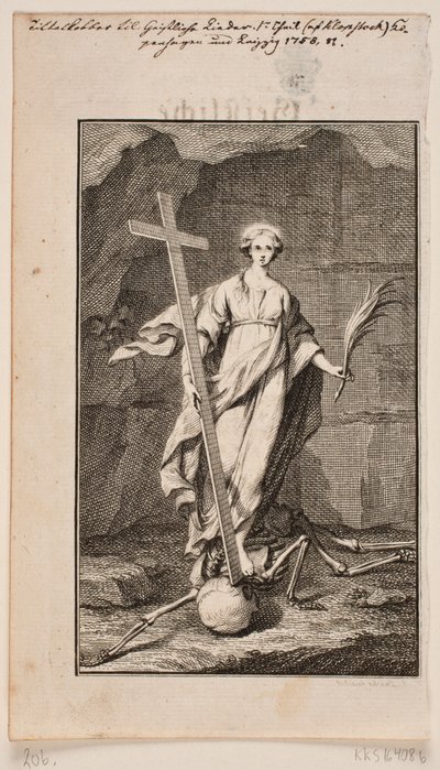 "Religie". Titelgravure voor Geistliche Lieder door Johan Martin Preisler