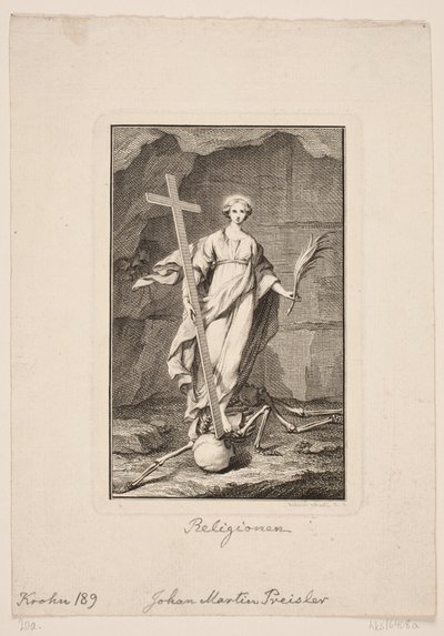 "De religie". Titelgravure voor Geistliche Lieder door Johan Martin Preisler