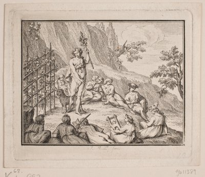 Vignet. Bacchus en de muzen door Johan Martin Preisler