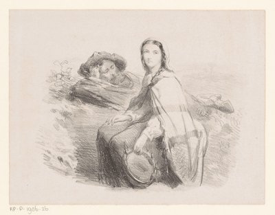 Liggende man en vrouw met tamboerijn door Johan Michaël Schmidt Crans (attributed to)