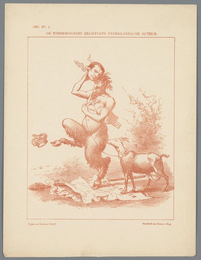 Spotprent op Busken Huet, 1886 door Johan Michaël Schmidt Crans