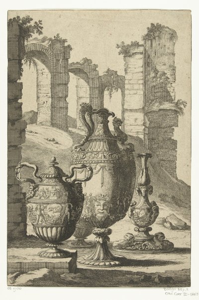 Drie vazen en een kandelaar door Johan Teyler (attributed to)