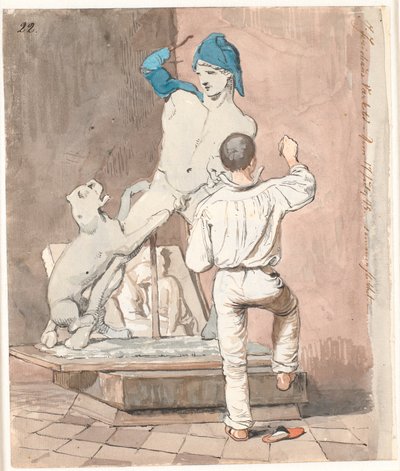 De beeldhouwer J.A. Jerichau in zijn atelier in Rome door Johan Thomas Lundbye