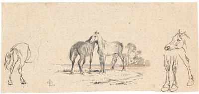 De twee paarden; en studie van paarden door Johan Thomas Lundbye