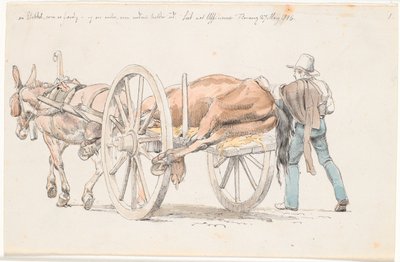Een Dood Paard wordt Weggereden op een Ezelkar door Johan Thomas Lundbye