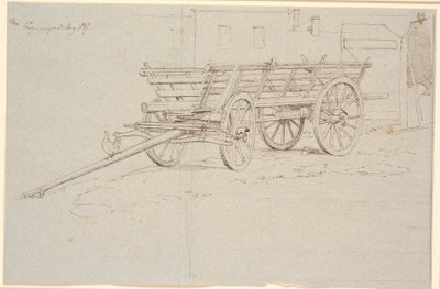 Een oogstwagen met een kakelende kip op de dissel door Johan Thomas Lundbye