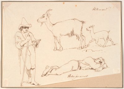 Een herder, een geit met haar jong en een liggende man door Johan Thomas Lundbye