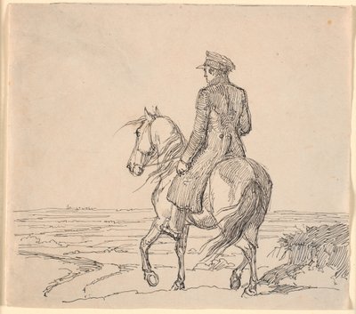 Een Ruiter van Achteren Gezien, Rijdend naar een Uitgestrekt Landschap door Johan Thomas Lundbye