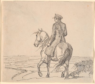 Een Ruiter van Achteren Gezien, Rijdend naar een Uitgestrekt Landschap door Johan Thomas Lundbye