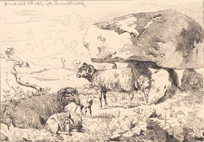Schapen bij een grafheuvel door Johan Thomas Lundbye