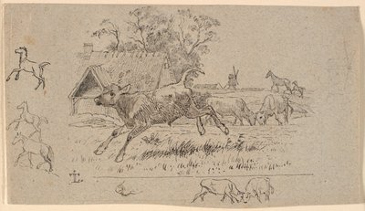 De kudde. Illustratie voor Kaalunds "Fabels voor kinderen". Zie opmerking uit het archiefcatalogus. door Johan Thomas Lundbye