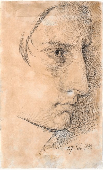Hoofd van een serieuze, jonge man, 3/4 profiel naar rechts door Johan Thomas Lundbye