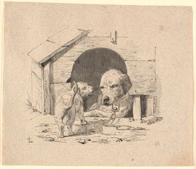 De puppy. Illustratie voor Kaalunds "Fabels voor kinderen". Zie opmerking uit het archiefcatalogus. door Johan Thomas Lundbye