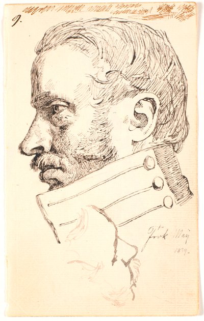 De Broer van de Kunstenaar Christen Carl Lundbye, Buste, Profiel Links. Bovenaan een Losse Schets van dezelfde Persoon half van Bovenaf Gezien door Johan Thomas Lundbye