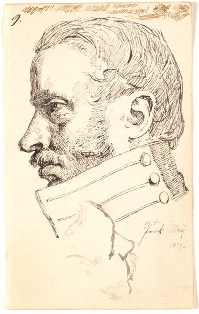 De Broer van de Kunstenaar Christen Carl Lundbye, Buste, Profiel Links. Bovenaan een Losse Schets van dezelfde Persoon half van Bovenaf Gezien door Johan Thomas Lundbye