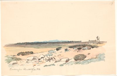 Landschap van Hornbæk met de plantage en Kullen op de achtergrond door Johan Thomas Lundbye