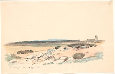 Landschap van Hornbæk met de plantage en Kullen op de achtergrond door Johan Thomas Lundbye