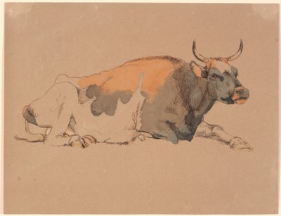 Liggende rood- en zwartbonte koe door Johan Thomas Lundbye