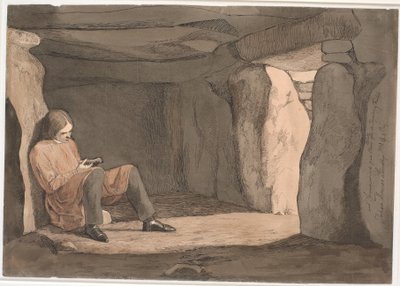 Lorents Frölich zittend in een ganggraf door Johan Thomas Lundbye
