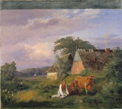 Melkscène. Illustratie van een gedicht door Christian Winther door Johan Thomas Lundbye