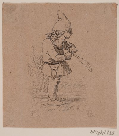 Kabouter die een pen snijdt door Johan Thomas Lundbye
