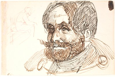 Portret van een bebaarde man in een jas en studie van een zittende vrouw door Johan Thomas Lundbye